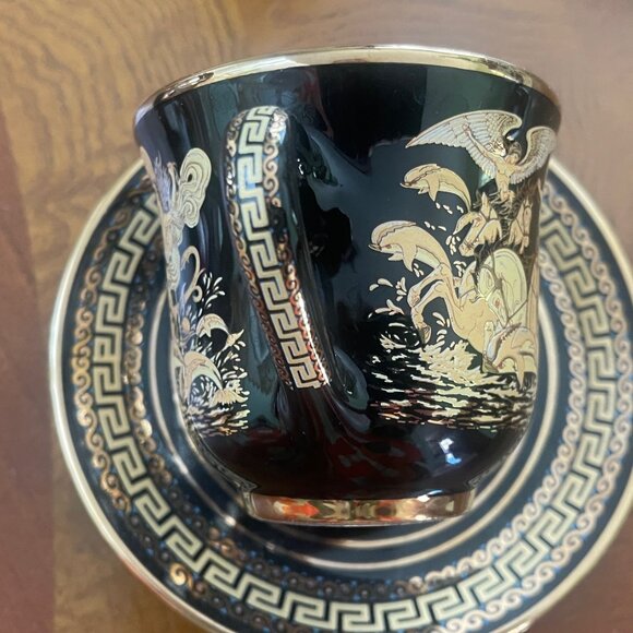 24K Gold TEACUP & SAUCER Hand Made Greece Greek Mythology Prints Gold Black - Picture 8 of 8